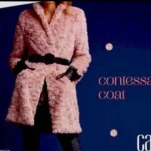Cabi Contessa Coat pink faux fur size S luxury winter pockets mid length